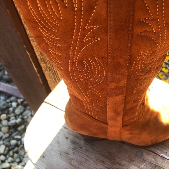 Women Cowgirl Western Boots Almond Toe Pull On Mid Calf Size 6 Carmel Brown - Picture 8 of 10